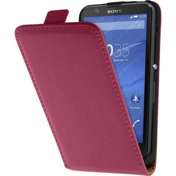 Kunst-Lederhülle für Sony Xperia E4 Flip-Case pink + 2 Schut