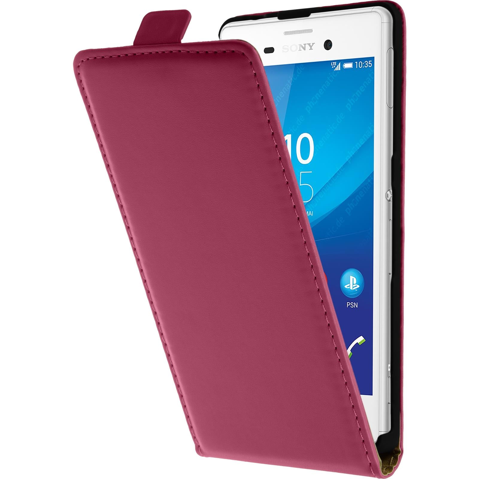 Kunst-Lederhülle für Sony Xperia M4 Aqua Flip-Case pink + 2