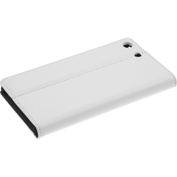 Kunst-Lederhülle für Sony Xperia M5 Book-Case weiß + 2 Schut
