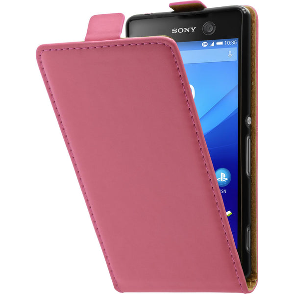 Kunst-Lederhülle für Sony Xperia M5 Flip-Case pink + 2 Schut