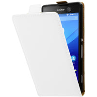 Kunst-Lederhülle für Sony Xperia M5 Flip-Case weiﬂ + 2 Schut