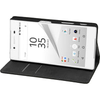 Kunst-Lederhülle für Sony Xperia Z5 Book-Case schwarz + 2 Sc