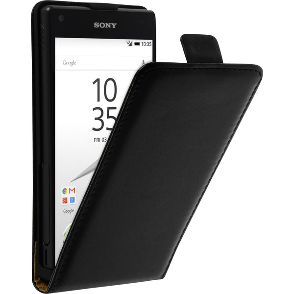 Kunst-Lederhülle für Sony Xperia Z5 Compact Flip-Case schwar