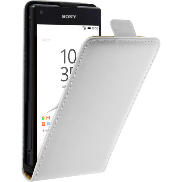 Kunst-Lederhülle für Sony Xperia Z5 Compact Flip-Case weiﬂ +