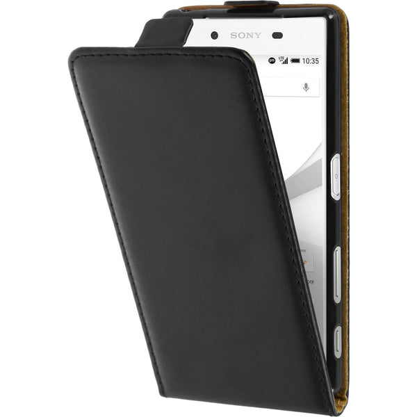 Kunst-Lederhülle für Sony Xperia Z5 Flip-Case schwarz + 2 Sc