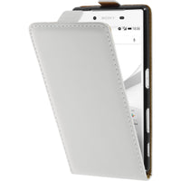 Kunst-Lederhülle für Sony Xperia Z5 Flip-Case weiﬂ + 2 Schut