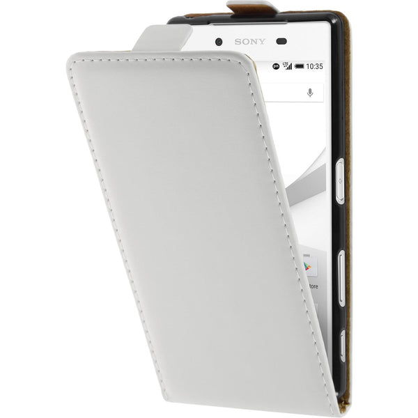Kunst-Lederhülle für Sony Xperia Z5 Flip-Case weiﬂ + 2 Schut