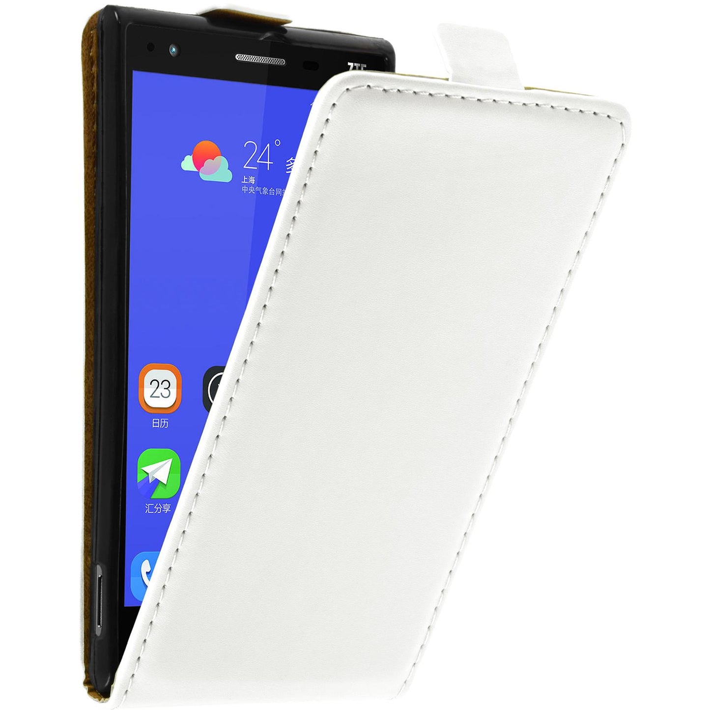 Kunst-Lederhülle für ZTE Star 2 Flip-Case weiﬂ + 2 Schutzfol