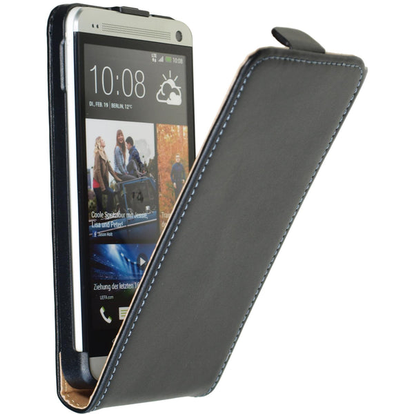Kunst-Lederhülle für HTC One Flip-Case schwarz + 2 Schutzfol