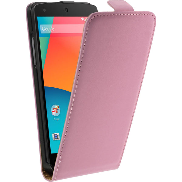 Kunst-Lederhülle für Google Nexus 5 Flip-Case rosa + 2 Schut