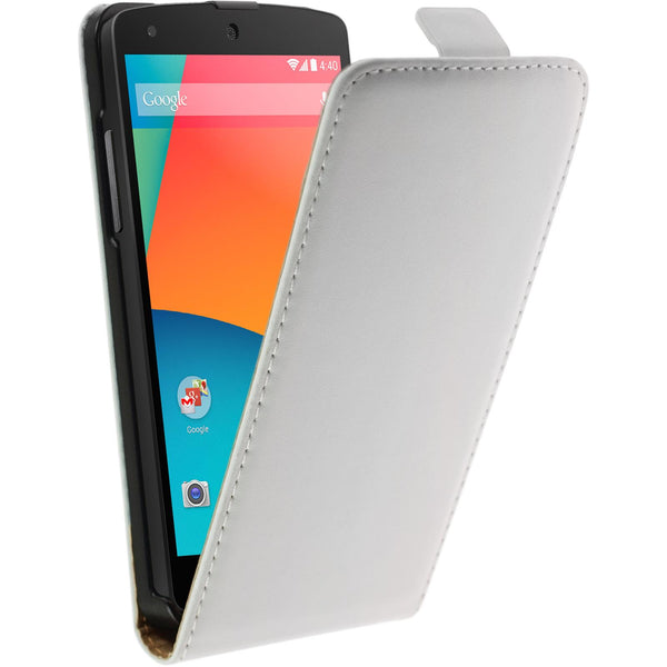 Kunst-Lederhülle für Google Nexus 5 Flip-Case weiß + 2 Schut