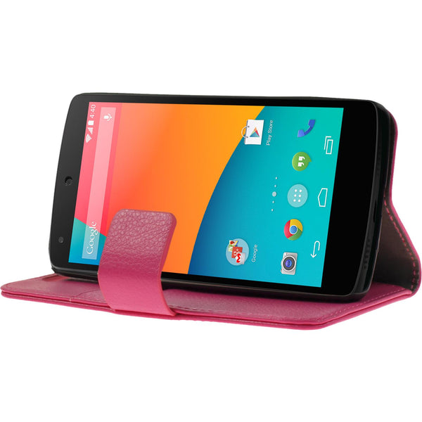 Kunst-Lederhülle für Google Nexus 5 Wallet pink + 2 Schutzfo