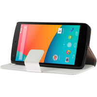 Kunst-Lederhülle für Google Nexus 5 Wallet weiß + 2 Schutzfo