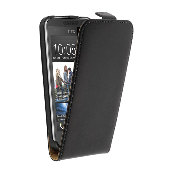 Kunst-Lederhülle für HTC Desire 300 Flip-Case schwarz + 2 Sc