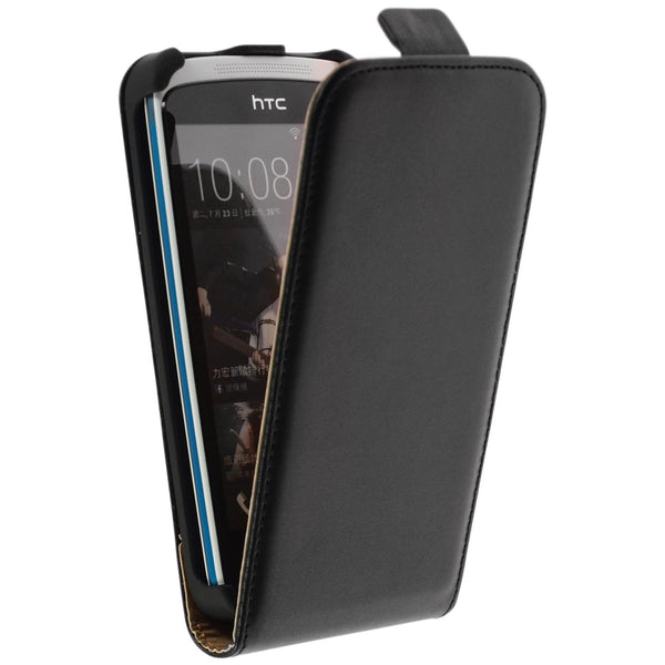 Kunst-Lederhülle für HTC Desire 500 Flip-Case schwarz + 2 Sc