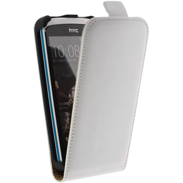 Kunst-Lederhülle für HTC Desire 500 Flip-Case weiß + 2 Schut