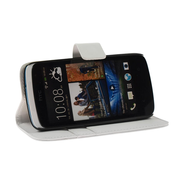 Kunst-Lederhülle für HTC Desire 500 Wallet weiß + 2 Schutzfo