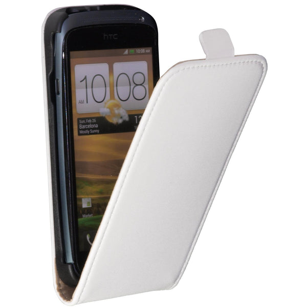Kunst-Lederhülle für HTC One S Flip-Case weiﬂ + 2 Schutzfoli