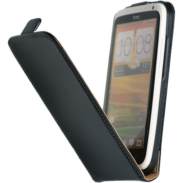 Kunst-Lederhülle für HTC One X Flip-Case schwarz + 2 Schutzf