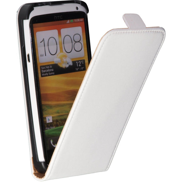 Kunst-Lederhülle für HTC One X Flip-Case weiß + 2 Schutzfoli