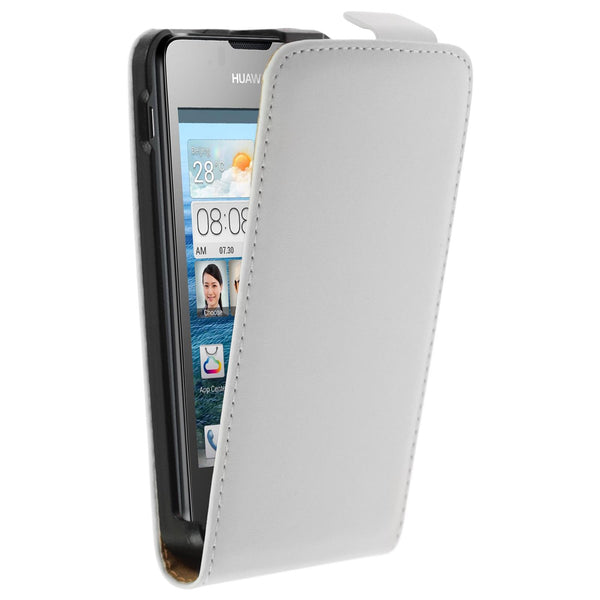 Kunst-Lederhülle für Huawei Ascend Y300 Flip-Case weiﬂ + 2 S