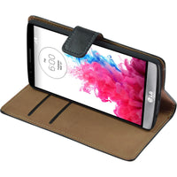 Kunst-Lederhülle für LG G3 Wallet schwarz + 2 Schutzfolien
