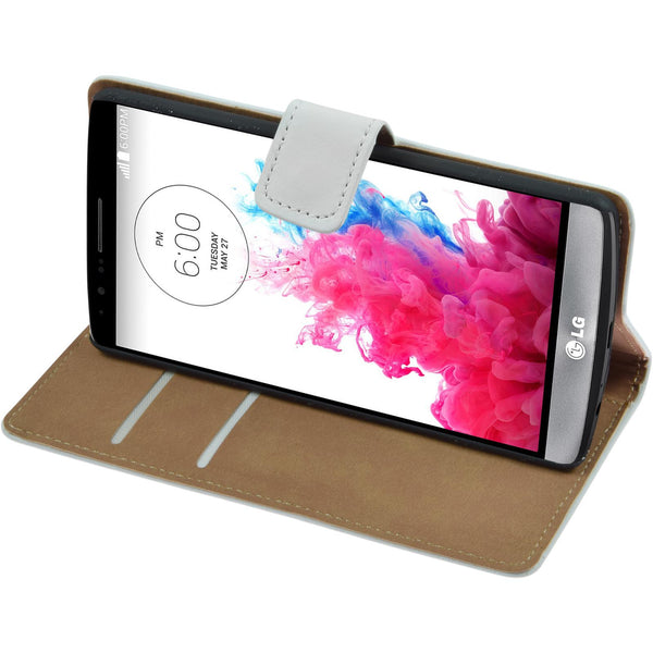 Kunst-Lederhülle für LG G3 Wallet weiß + 2 Schutzfolien