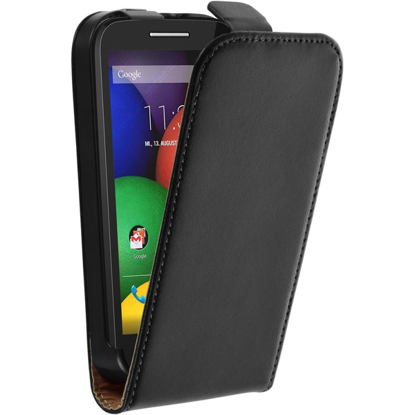 Kunst-Lederhülle für Motorola Moto E Flip-Case schwarz + 2 S