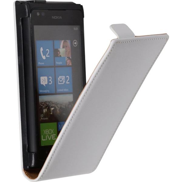 Kunst-Lederhülle für  Nokia Lumia 900 Flip-Case weiß + 2 Sch