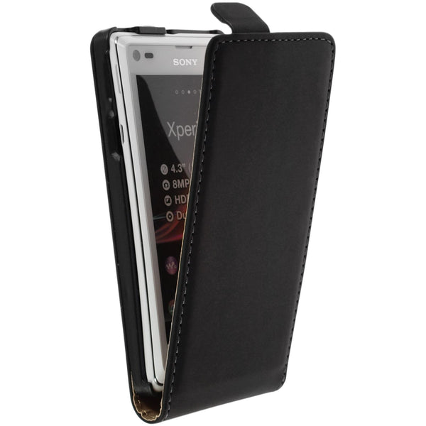 Kunst-Lederhülle für Sony Xperia L Flip-Case schwarz + 2 Sch