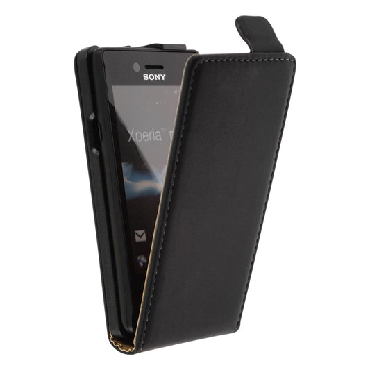 Kunst-Lederhülle für Sony Xperia miro Flip-Case schwarz + 2