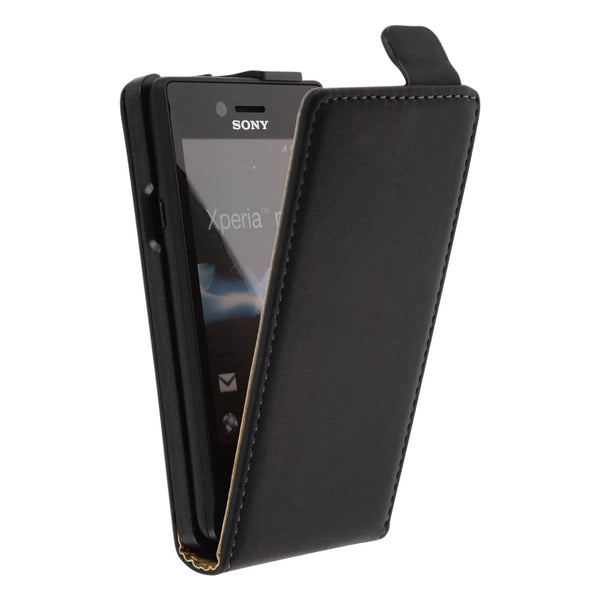Kunst-Lederhülle für Sony Xperia miro Flip-Case schwarz + 2