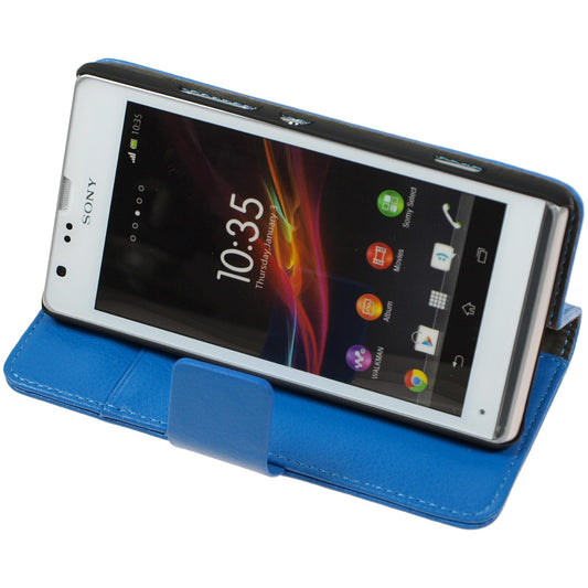 Kunst-Lederhülle für Sony Xperia SP Premium blau + 2 Schutzf