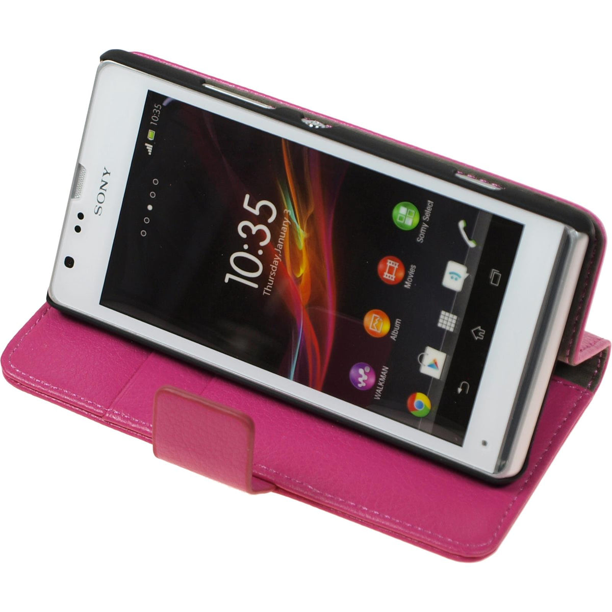 Kunst-Lederhülle für Sony Xperia SP Premium pink + 2 Schutzf