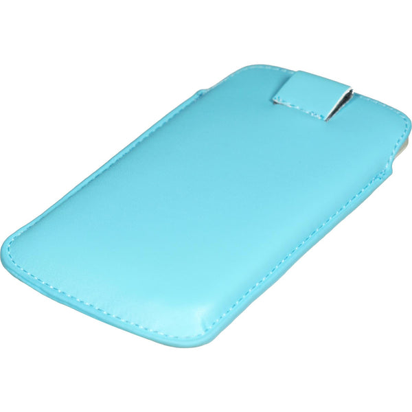 Kunst-Lederhülle für HTC One Tasche hellblau + 2 Schutzfolie
