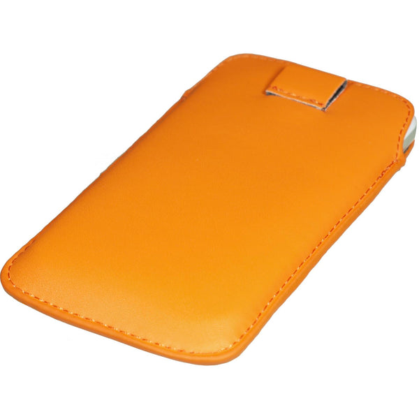 Kunst-Lederhülle für HTC One Tasche orange + 2 Schutzfolien
