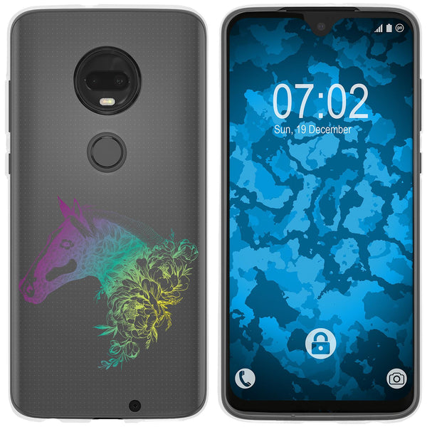 Moto G7 Silikon-Hülle Floral Pferd M5-4 Case