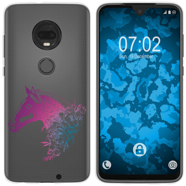 Moto G7 Plus Silikon-Hülle Floral Pferd M5-6 Case