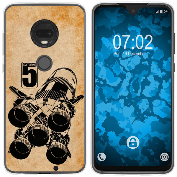 Moto G7 Plus Silikon-Hülle Space Moon Rocket M3 Case