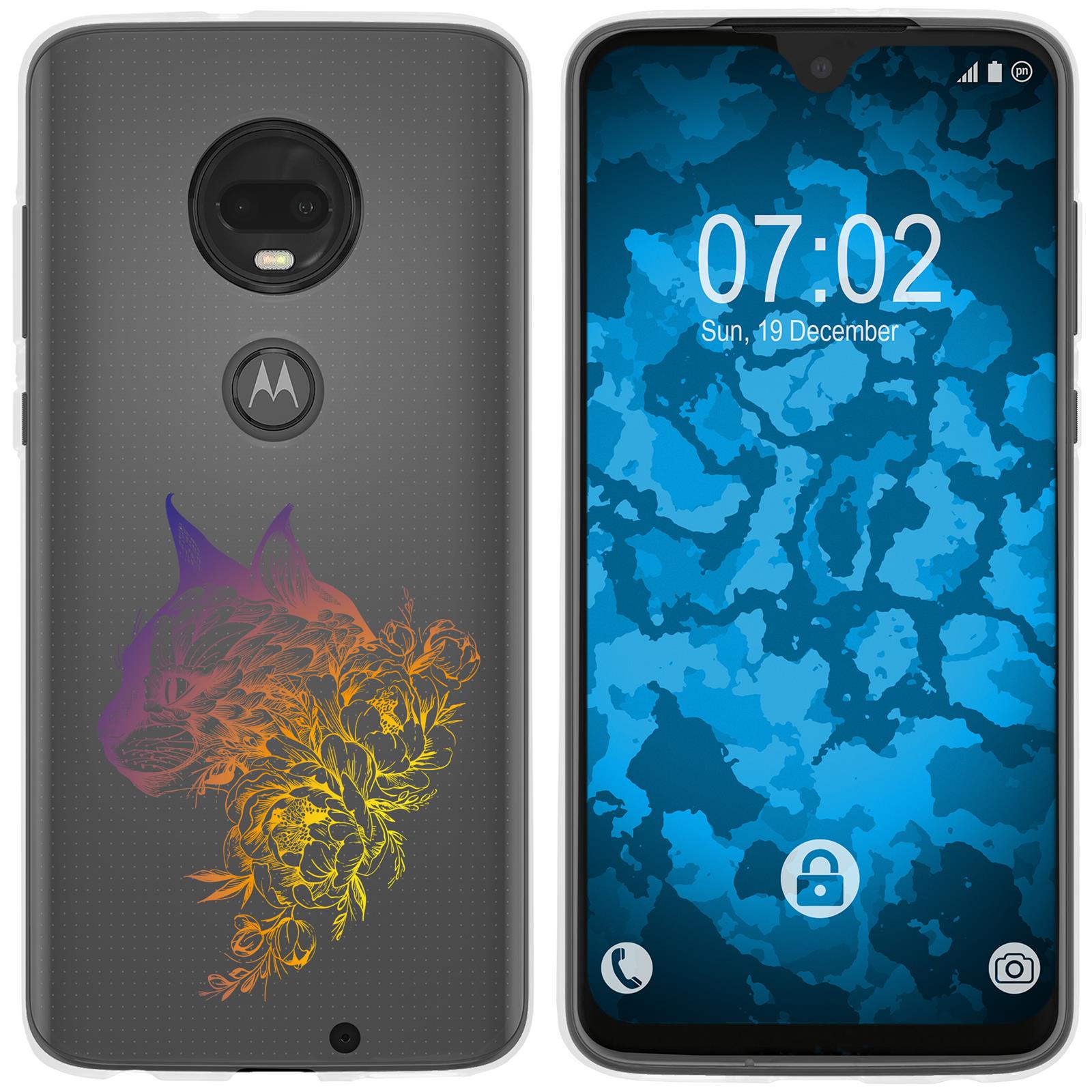 Moto G7 Silikon-Hülle Floral Katze M2-3 Case