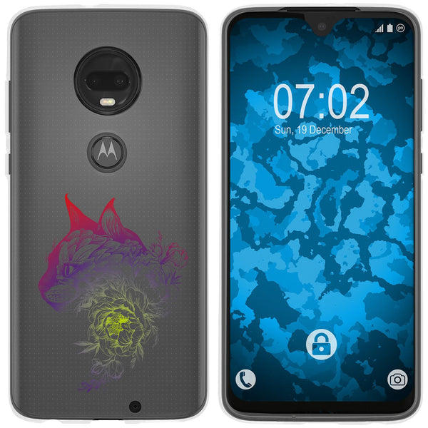Moto G7 Plus Silikon-Hülle Floral Katze M2-5 Case