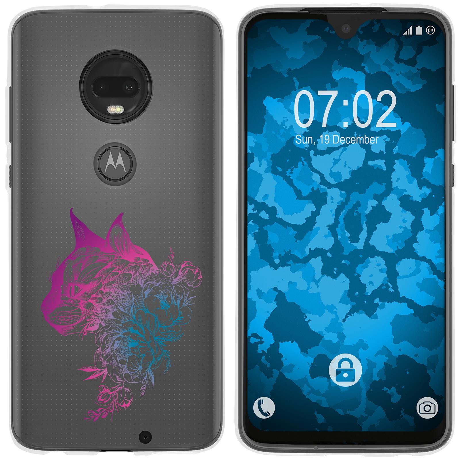 Moto G7 Plus Silikon-Hülle Floral Katze M2-6 Case