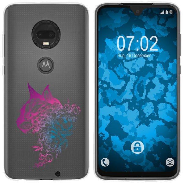 Moto G7 Plus Silikon-Hülle Floral Katze M2-6 Case