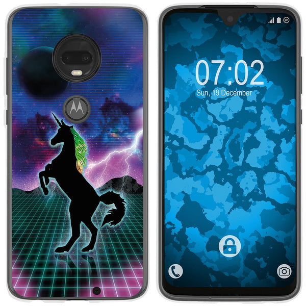 Moto G7 Silikon-Hülle Retro Wave Einhorn M2 Case