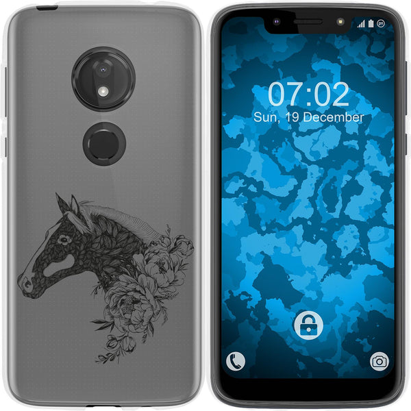Moto G7 Play Silikon-Hülle Floral Pferd M5-1 Case