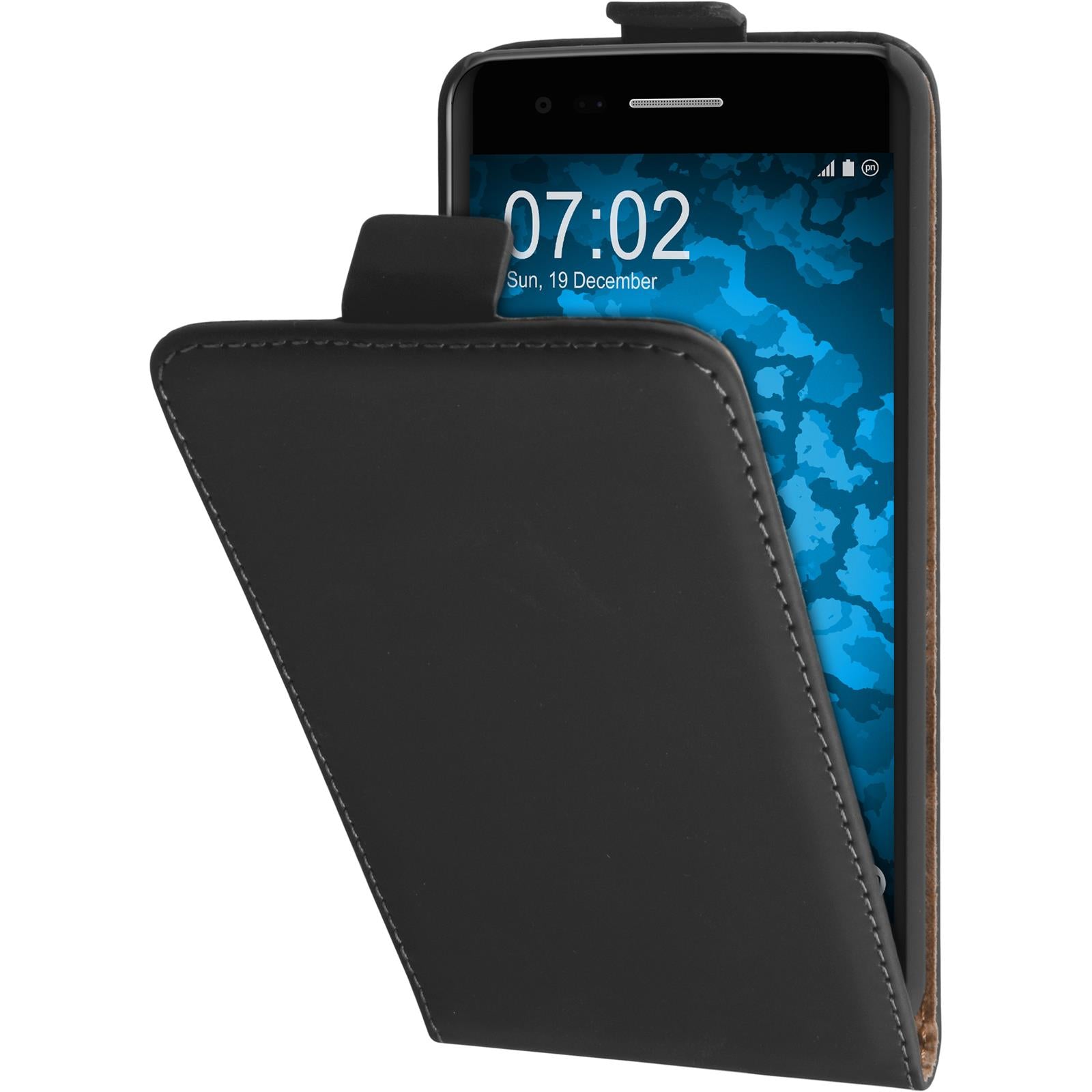 Kunst-Lederhülle für LG K8 2017 Flip-Case schwarz + 2 Schutz