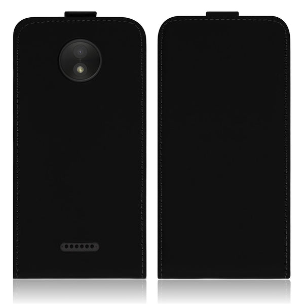 Kunst-Lederhülle für Lenovo Moto C Plus Flip-Case schwarz +