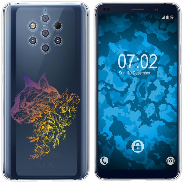 Nokia 9 PureView Silikon-Hülle Floral Katze M2-3 Case