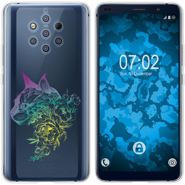 Nokia 9 PureView Silikon-Hülle Floral Katze M2-4 Case