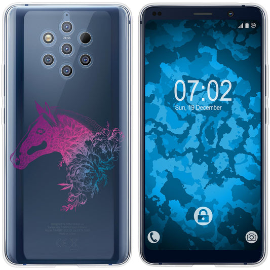 Nokia 9 PureView Silikon-Hülle Floral Pferd M5-6 Case